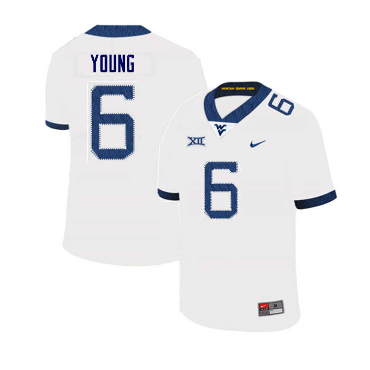 Men #6 Scottie Young West Virginia Mountaineers College Football Jerseys Sale-White - Click Image to Close